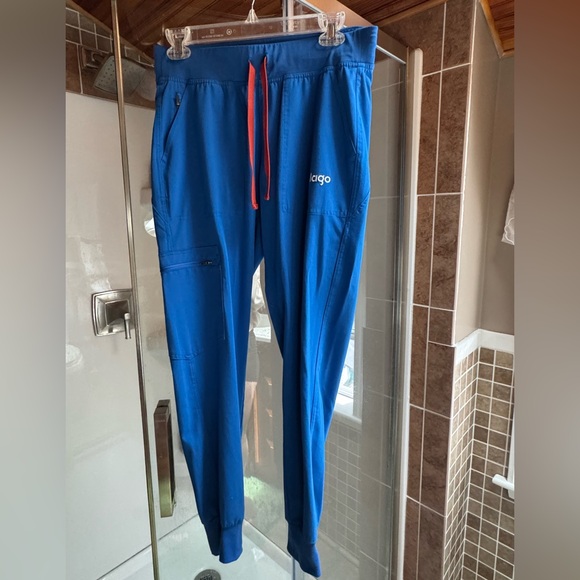 Lago Blue Jogger scrub Pants with Orange Drawstring - Picture 1 of 2